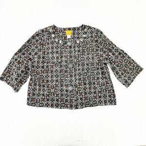 Ruby Red Geometric Tribal Patterned Lightweight Cotton Blazer Jacket Size 16